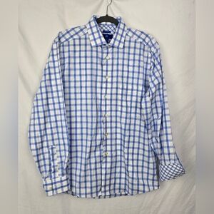 Egara Non-Iron Plaid Blue Button-Up Preppy Long Sleeve Dress Shirt sz 16-16.5